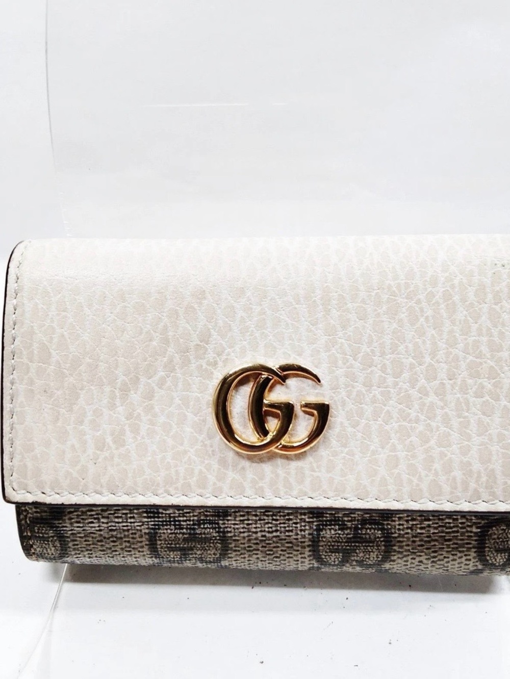 Gucci Ivory Leather and Monogram Continental Key Case with Gold GG